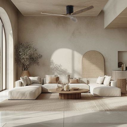 ZEVENTI - Stropni ventilator SPELLO Wi-Fi Tuya crna/hrast + daljinsko upravljanje