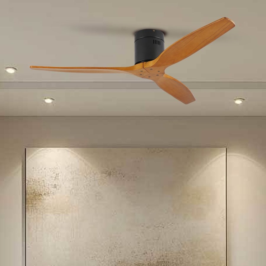 ZEVENTI - Stropni ventilator SPELLO Wi-Fi Tuya crna/hrast + daljinski upravljač