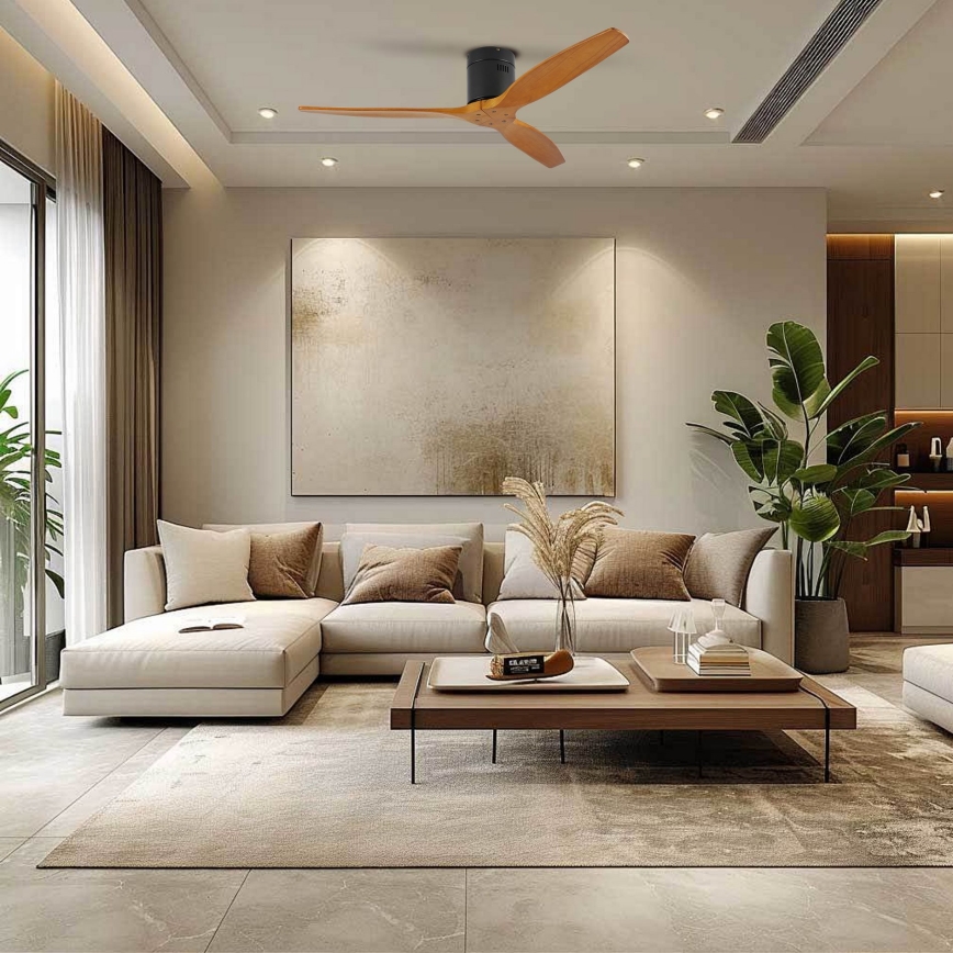 ZEVENTI - Stropni ventilator SPELLO Wi-Fi Tuya crna/hrast + daljinski upravljač