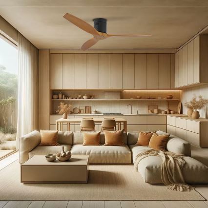 ZEVENTI - Stropni ventilator SPELLO Wi-Fi Tuya crna/hrast + daljinski upravljač