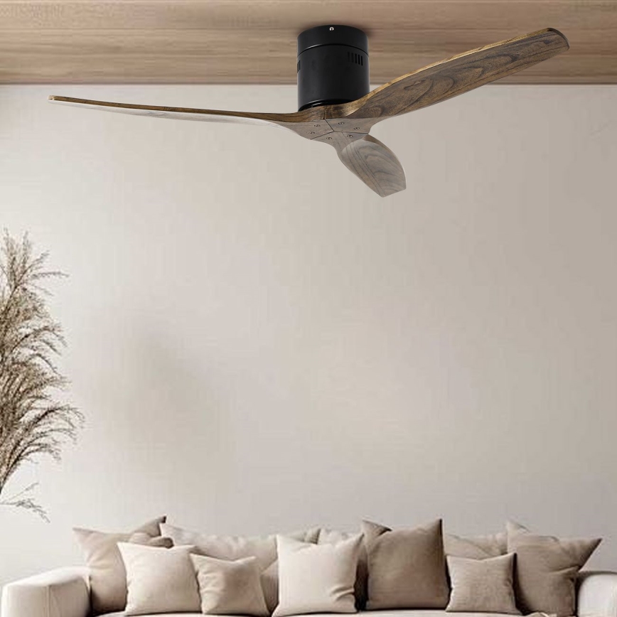 ZEVENTI - Stropni ventilator SPELLO Wi-Fi Tuya crna/hrast + daljinsko upravljanje