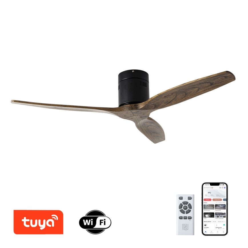 ZEVENTI - Stropni ventilator SPELLO Wi-Fi Tuya crna/hrast + daljinski upravljač