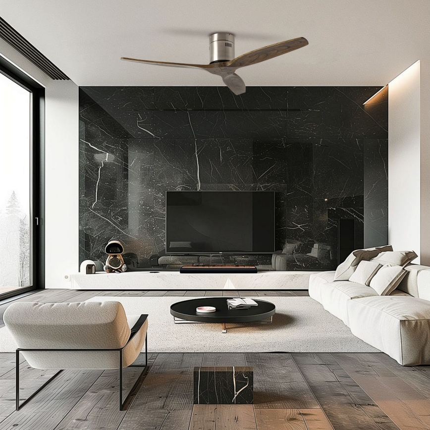 ZEVENTI - Stropni ventilator SPELLO Wi-Fi Tuya matni krom/hrast + daljinsko upravljanje