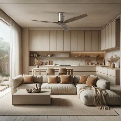 ZEVENTI - Stropni ventilator SPELLO Wi-Fi Tuya matni krom/hrast + daljinsko upravljanje