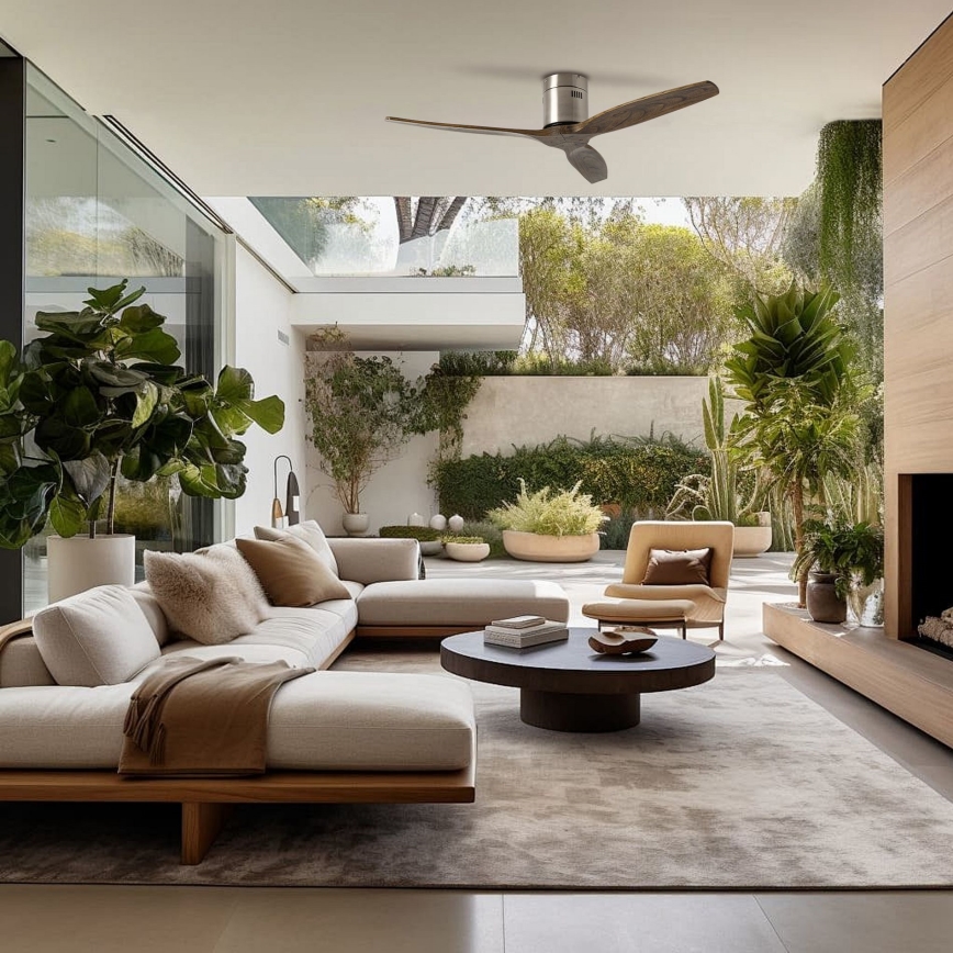 ZEVENTI - Stropni ventilator SPELLO Wi-Fi Tuya matni krom/hrast + daljinsko upravljanje