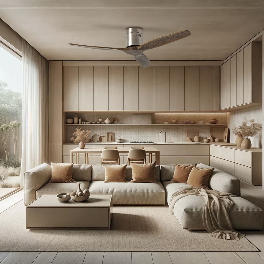 ZEVENTI - Stropni ventilator SPELLO Wi-Fi Tuya mat krom/hrast + daljinski upravljač