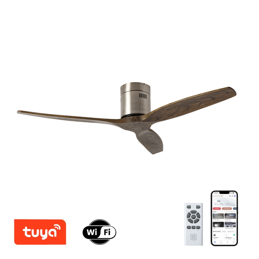 ZEVENTI - Stropni ventilator SPELLO Wi-Fi Tuya mat krom/hrast + daljinski upravljač