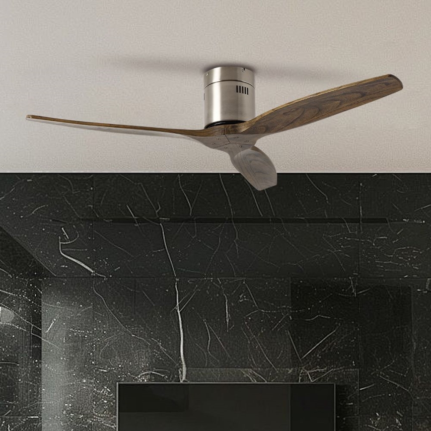 ZEVENTI - Stropni ventilator SPELLO Wi-Fi Tuya mat krom/hrast + daljinski upravljač