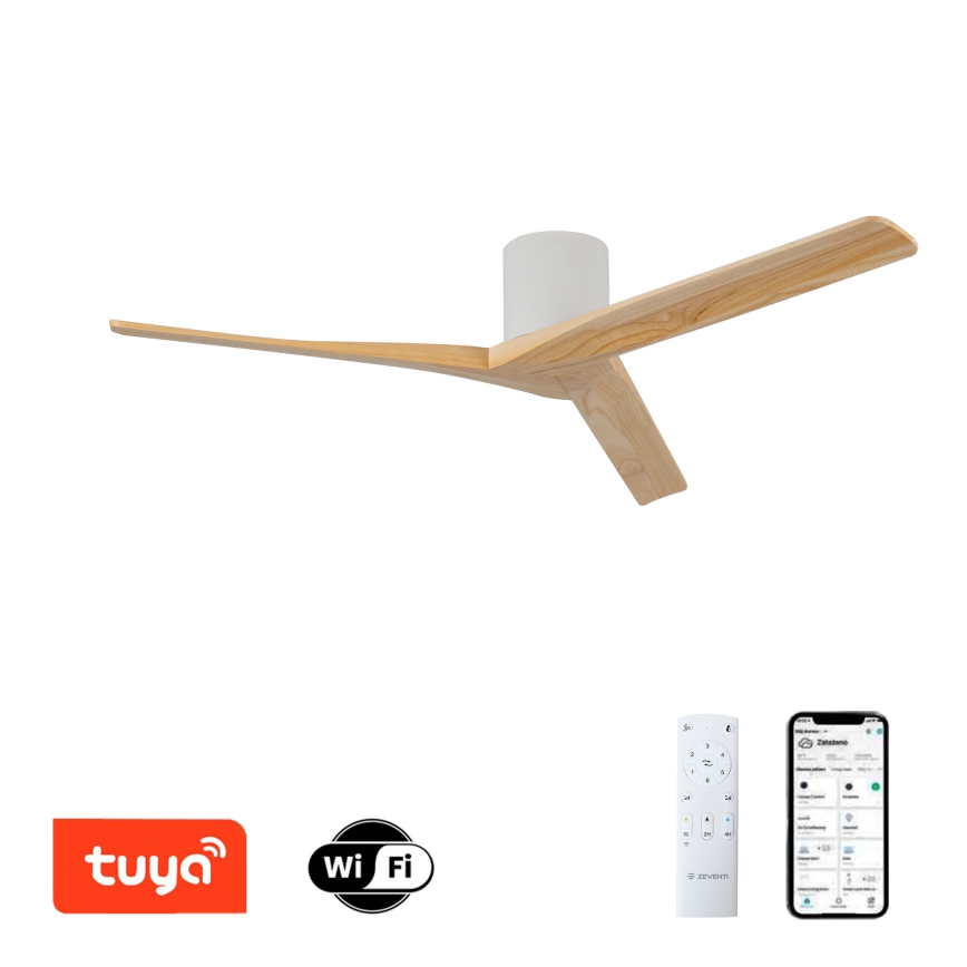 ZEVENTI - Stropni ventilator VELLON Wi-Fi Tuya bijela/paulovnija + daljinsko upravljanje