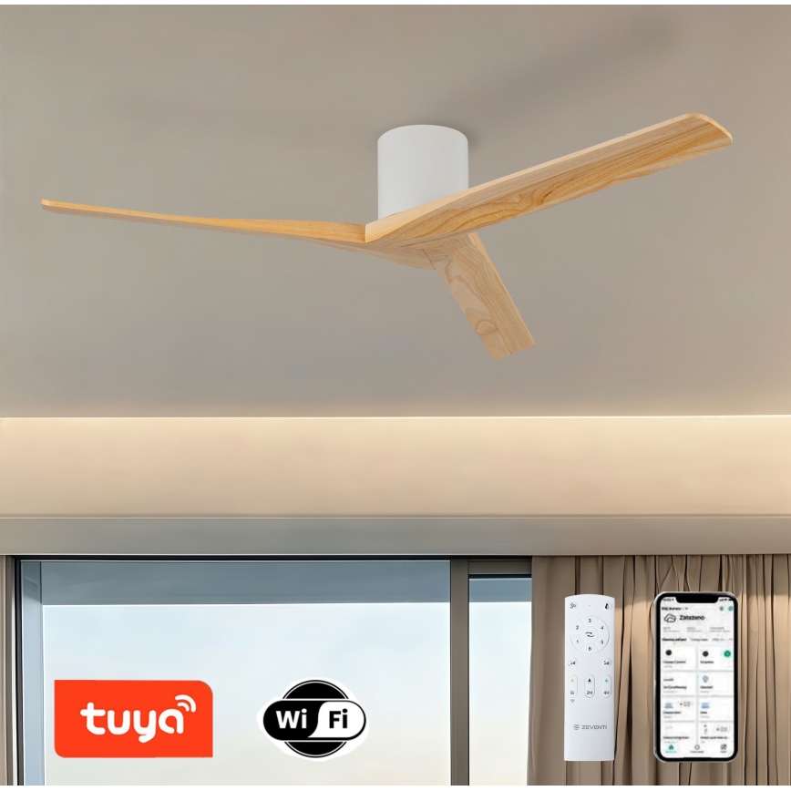 ZEVENTI - Stropni ventilator VELLON Wi-Fi Tuya bijela/paulovnija + daljinsko upravljanje