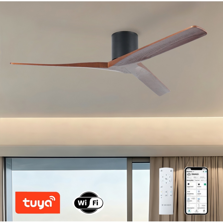 ZEVENTI - Stropni ventilator VELLON Wi-Fi Tuya crna/orah + daljinski upravljač