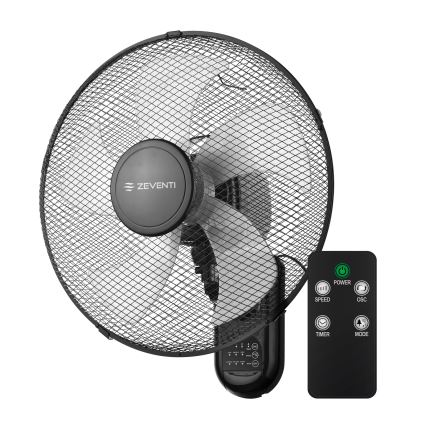 ZEVENTI - Zidni ventilator FANNY 45W/230V, promjer 41 cm, crne boje, s daljinskim upravljačem