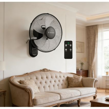 ZEVENTI - Zidni ventilator FANNY 45W/230V, promjer 41 cm, crne boje, s daljinskim upravljačem
