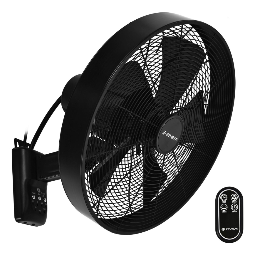 ZEVENTI - Zidni ventilator FREEZE 50W/230V pr. 40 cm crna + daljinski upravljač