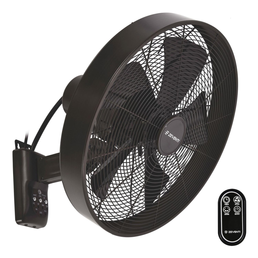 ZEVENTI - Zidni ventilator FREEZE 50W/230V pr. 40 cm crna/smeđa + daljinski upravljač