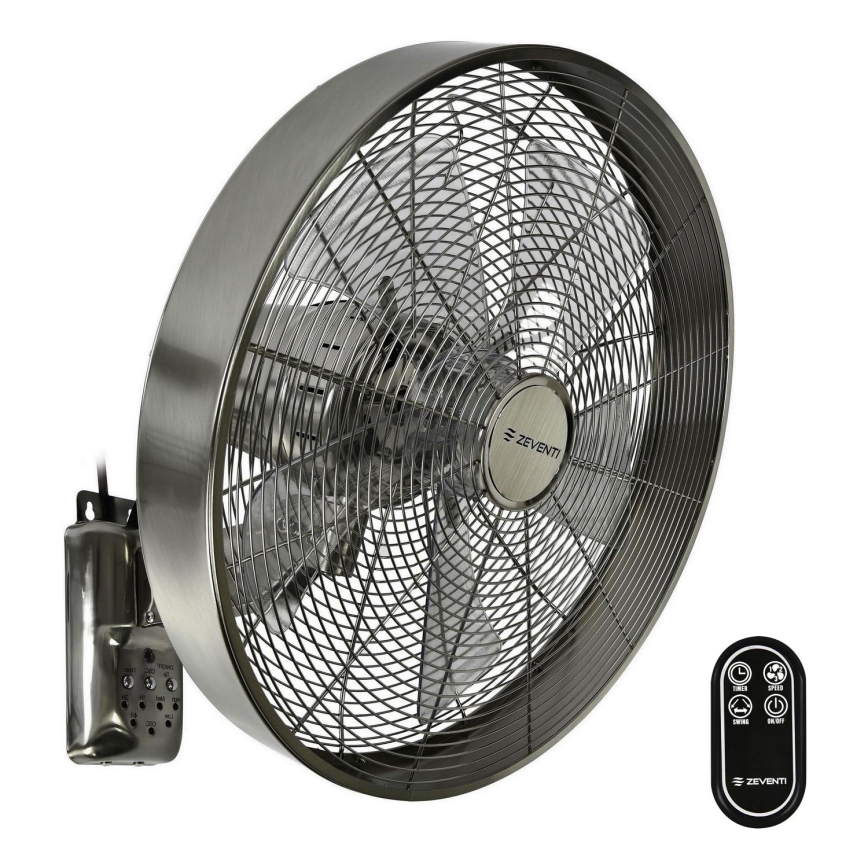 ZEVENTI - Zidni ventilator FREEZE 50W/230V pr. 40 cm mat krom + daljinski upravljač