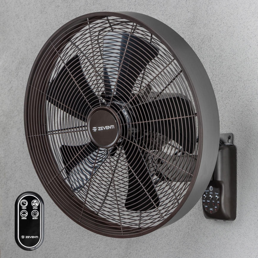 ZEVENTI - Zidni ventilator FREEZE 50W/230V promjera 40 cm crna/smeđa + daljinski upravljač