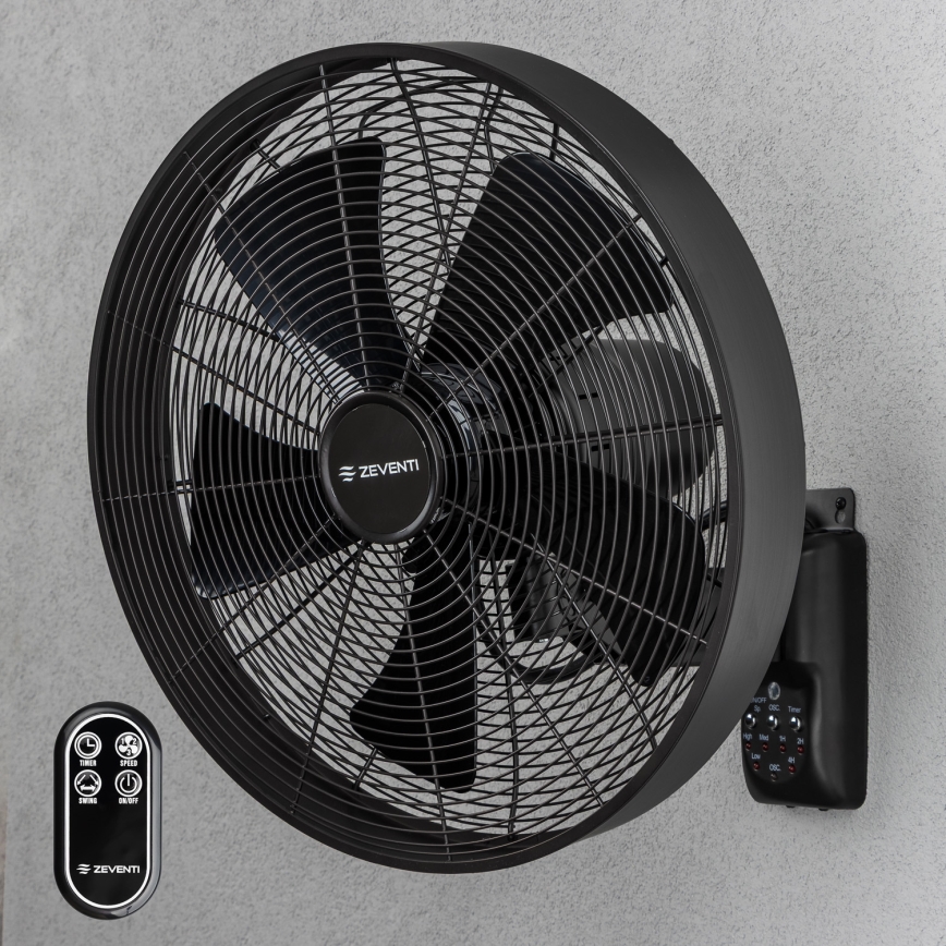 ZEVENTI - Zidni ventilator FREEZE 50W/230V promjera 40 cm crni + daljinski upravljač