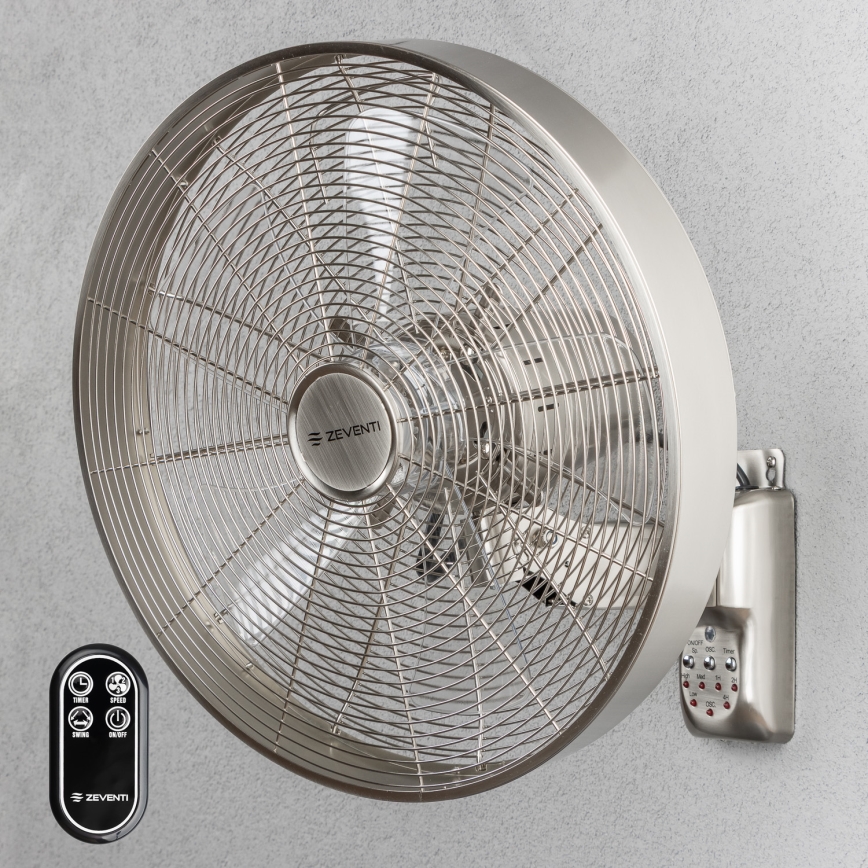 ZEVENTI - Zidni ventilator FREEZE 50W/230V promjera 40 cm mat krom + daljinski upravljač
