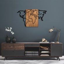 Zidna dekoracija 118x70 cm zemljovid drvo/metal