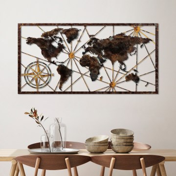 Zidna dekoracija 120x60 cm karta svijeta metal