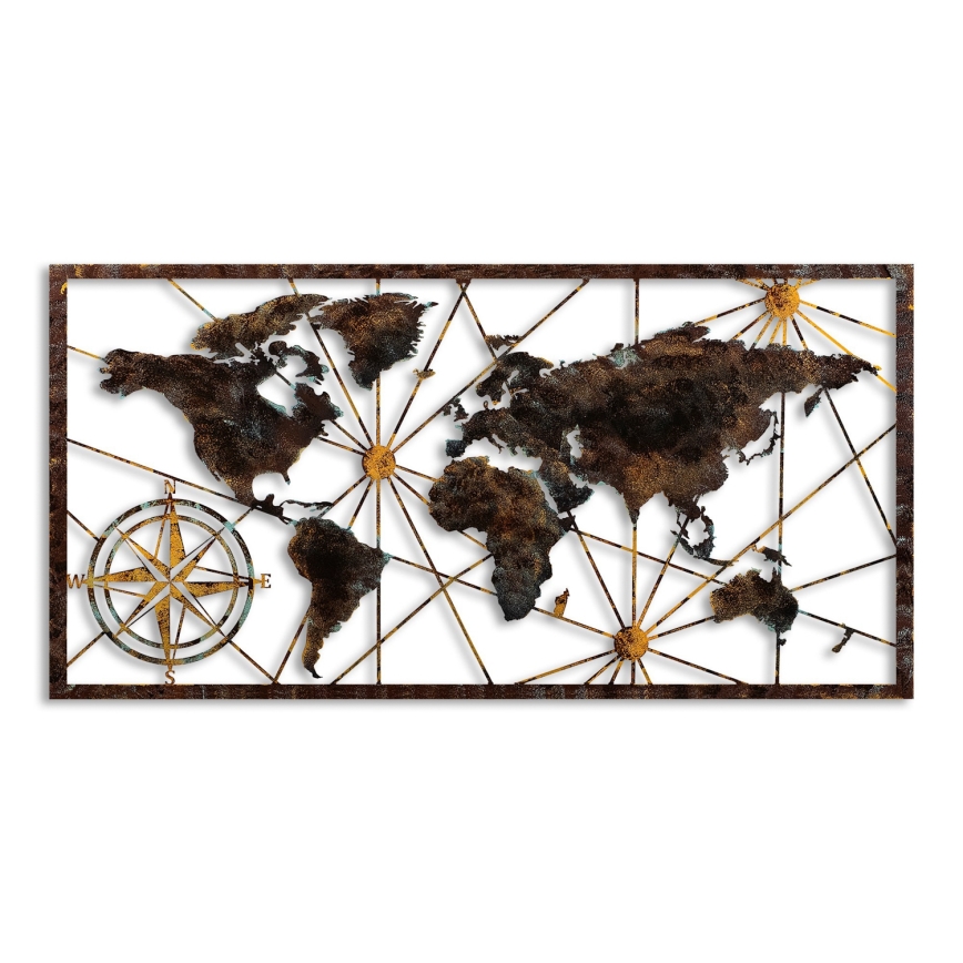 Zidna dekoracija 120x60 cm karta svijeta metal