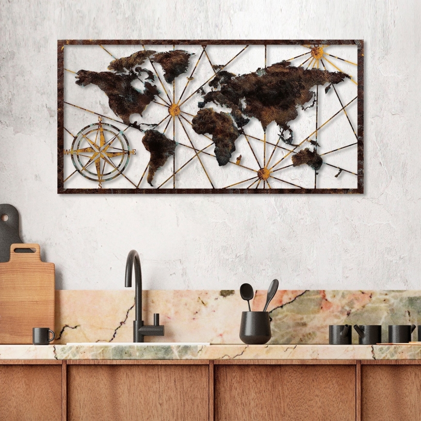 Zidna dekoracija 120x60 cm karta svijeta metal