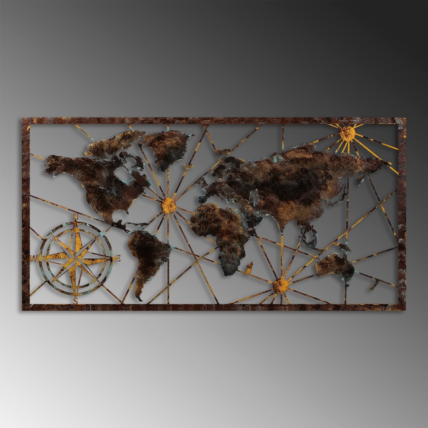 Zidna dekoracija 120x60 cm karta svijeta metal
