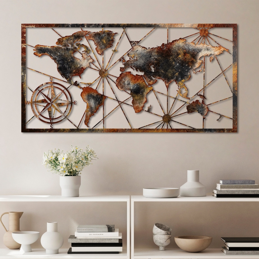 Zidna dekoracija 120x60 cm karta svijeta metal