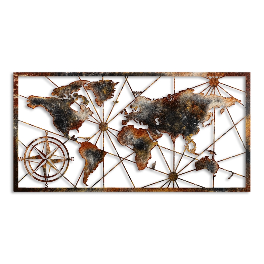 Zidna dekoracija 120x60 cm karta svijeta metal
