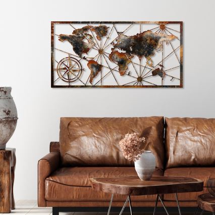 Zidna dekoracija 120x60 cm karta svijeta metal