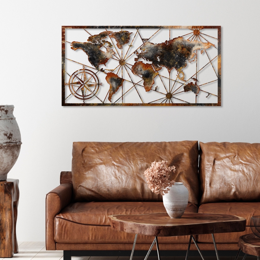 Zidna dekoracija 120x60 cm karta svijeta metal