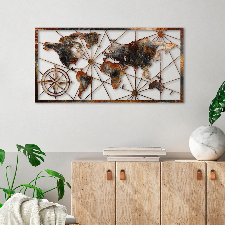 Zidna dekoracija 120x60 cm karta svijeta metal