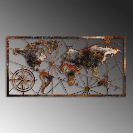 Zidna dekoracija 120x60 cm karta svijeta metal