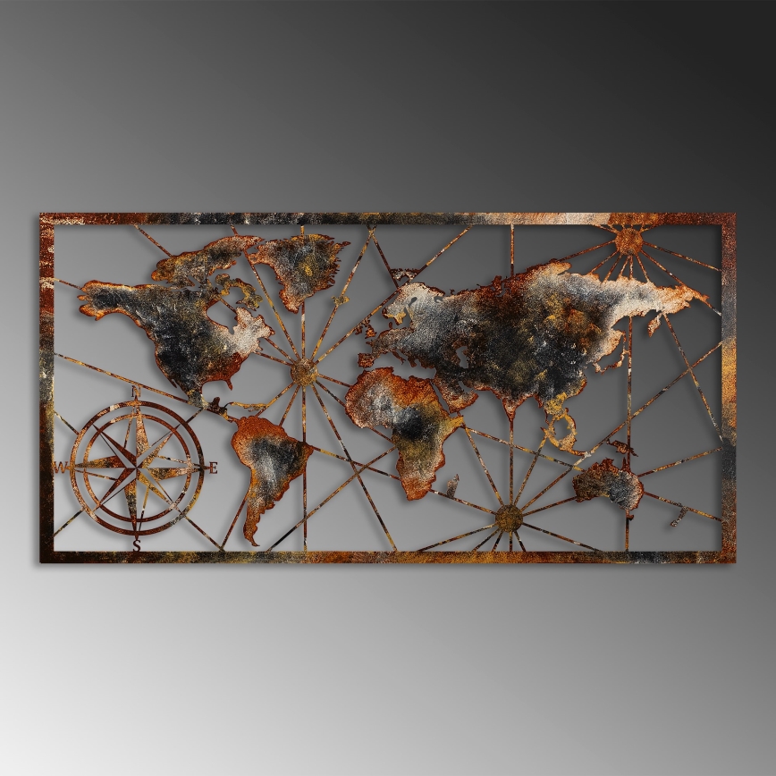 Zidna dekoracija 120x60 cm karta svijeta metal