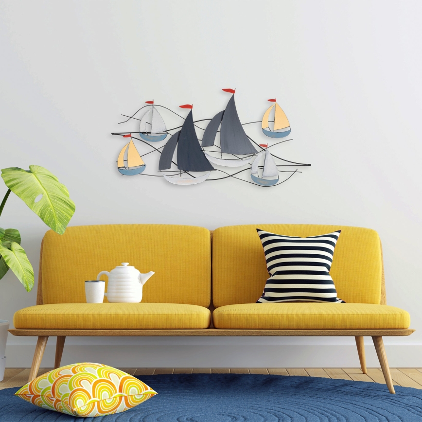 Zidna dekoracija 120x60 cm jedrenjak metalni