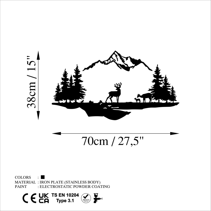 Zidna dekoracija 2ks 70x38 cm jelen metal/crna