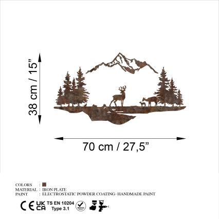 Zidna dekoracija 2ks 70x38 cm jelen metal/smeđa