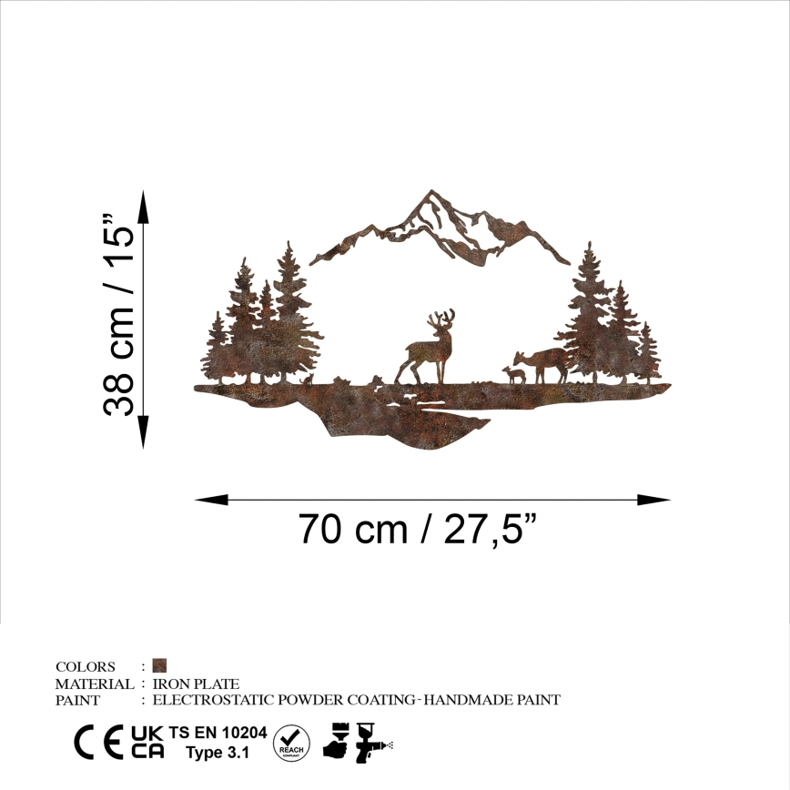 Zidna dekoracija 2ks 70x38 cm jelen metal/smeđa