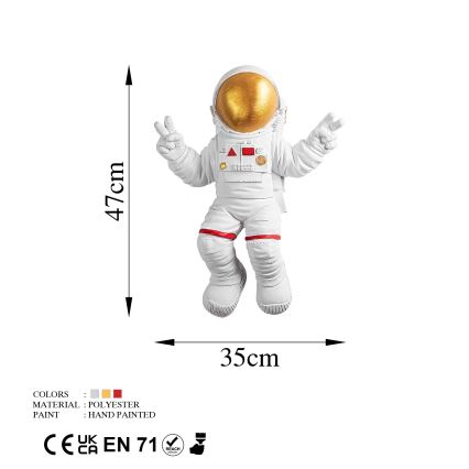 Zidna dekoracija 47x35 cm astronaut zlatni