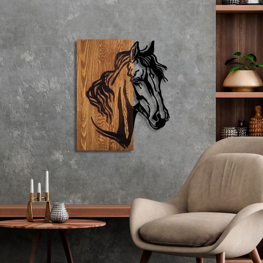 Zidna dekoracija 48x58 cm konj drvo/metal
