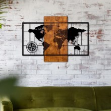 Zidna dekoracija 58x85 cm zemljovid drvo/metal