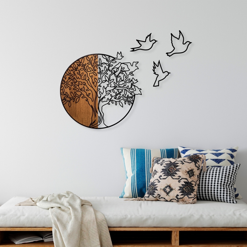 Zidna dekoracija 60x56 cm stablo i ptice drvo/metal