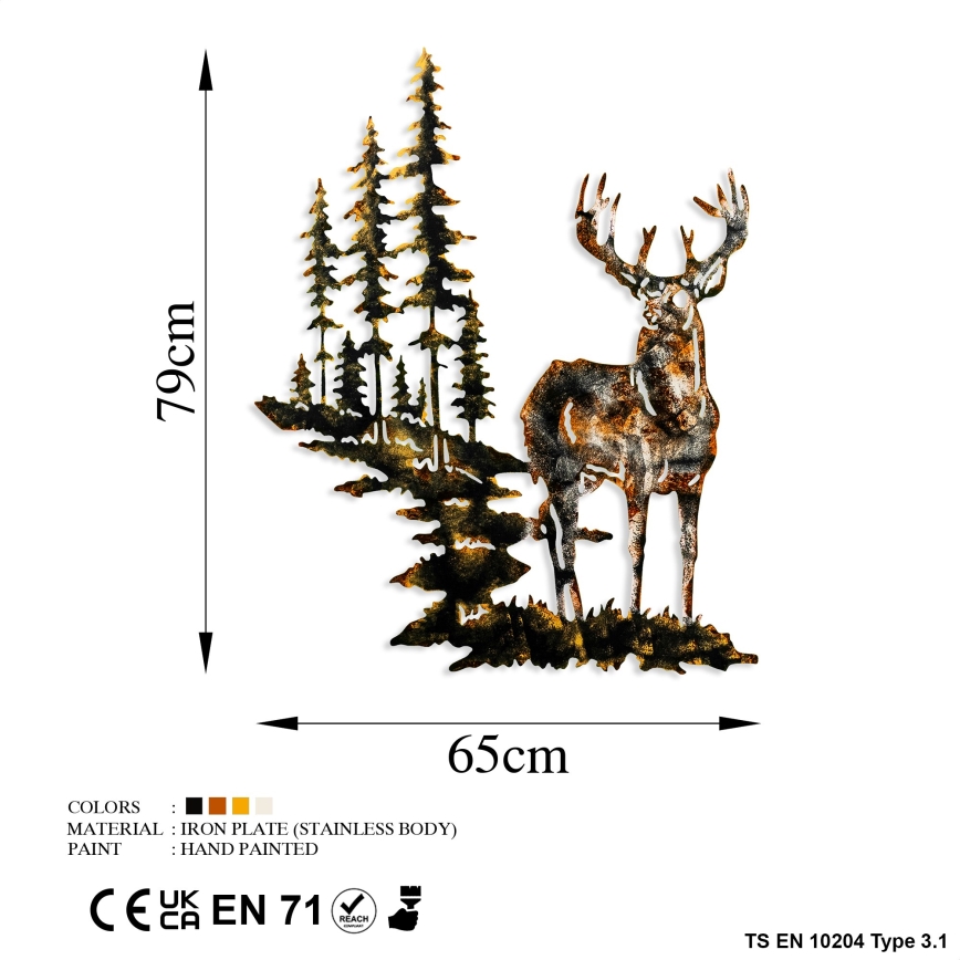 Zidna dekoracija 65x79 cm jelen metal