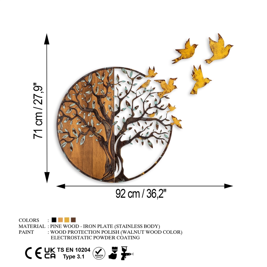 Zidna dekoracija 92x71 cm stablo i ptice drvo/metal