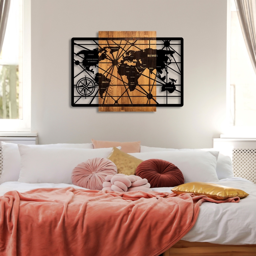 Zidna dekoracija 96x70 cm zemljovid drvo/metal