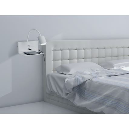 Zidna lampa s policom DEMIA 1xGU10/8W/230V bijela + USB