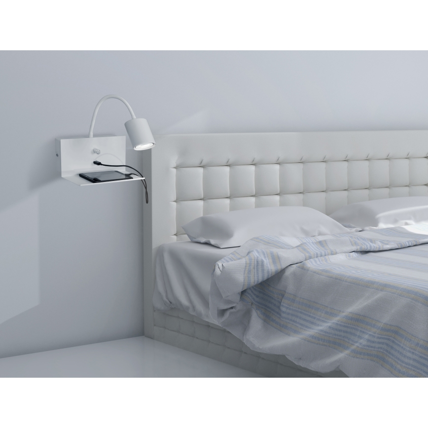 Zidna lampa s policom DEMIA 1xGU10/8W/230V bijela + USB