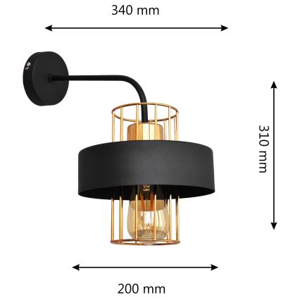 Zidna lampa VOLTA 1xE27/15W/230V 34 cm crna/zlatna