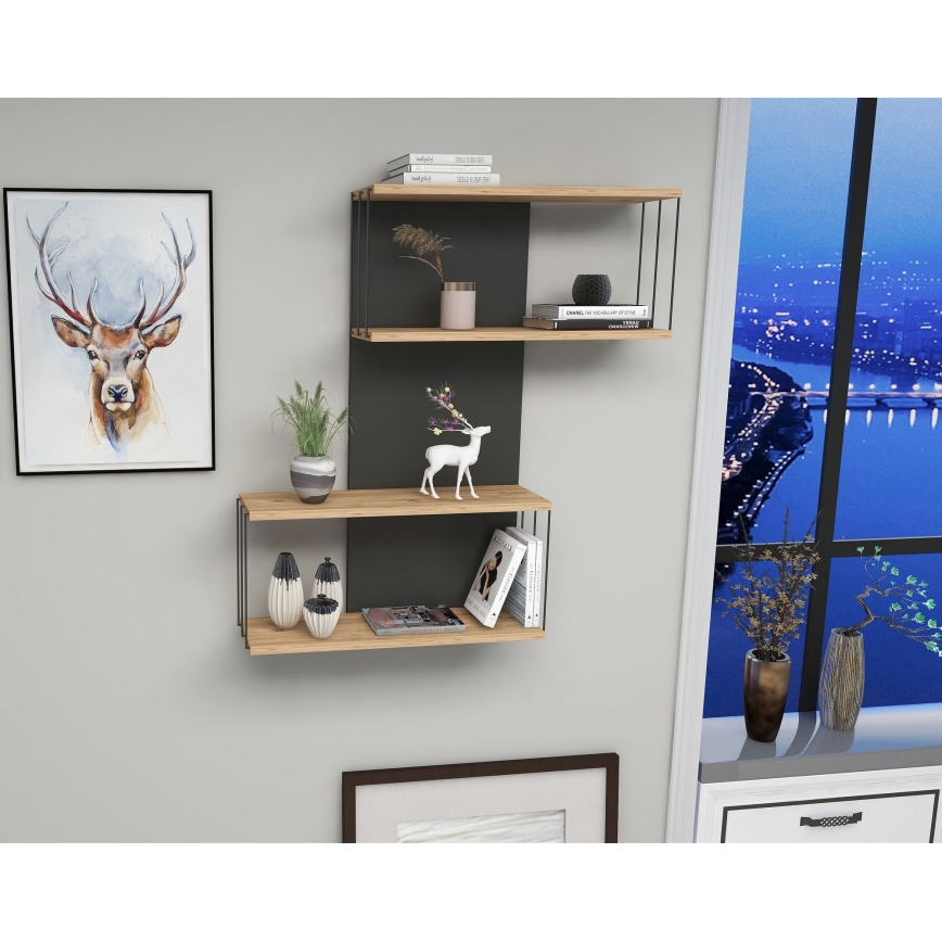 Zidna polica DESTAN 96x65 cm antracit/smeđa